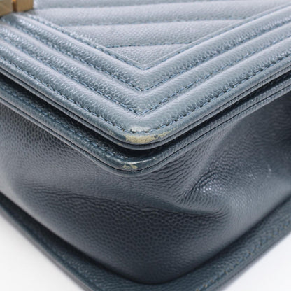 Chanel Shoulder Bag Blue Green Caviar Leather Stitch Chain — view 8