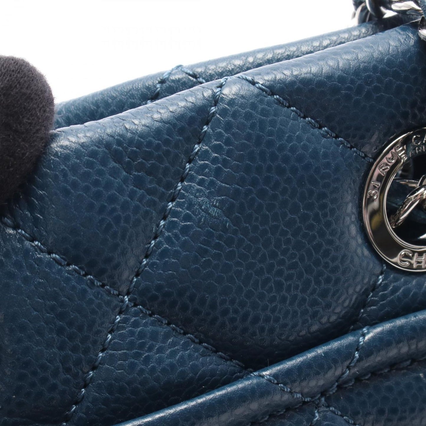 Chanel Tote Quilted Blue Caviar Leather CC Logo Chain — view 8