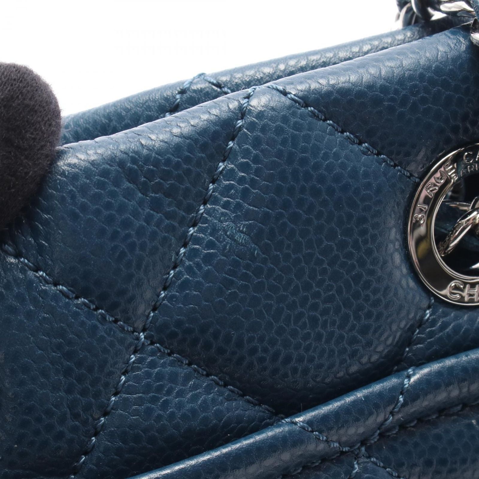 Chanel Tote Quilted Blue Caviar Leather CC Logo Chain — view 8
