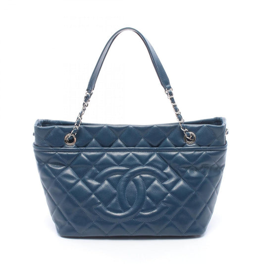 Chanel Tote Quilted Blue Caviar Leather CC Logo Chain
