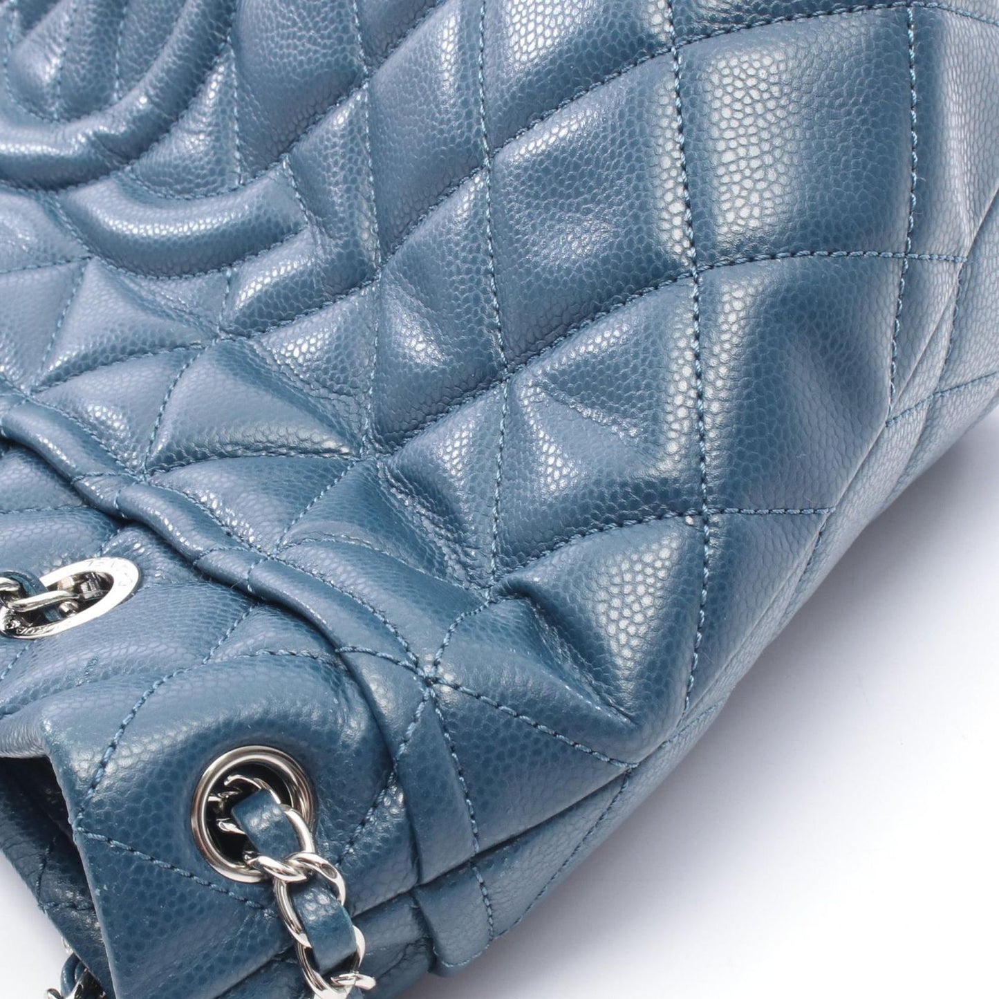 Chanel Tote Quilted Blue Caviar Leather CC Logo Chain — view 9