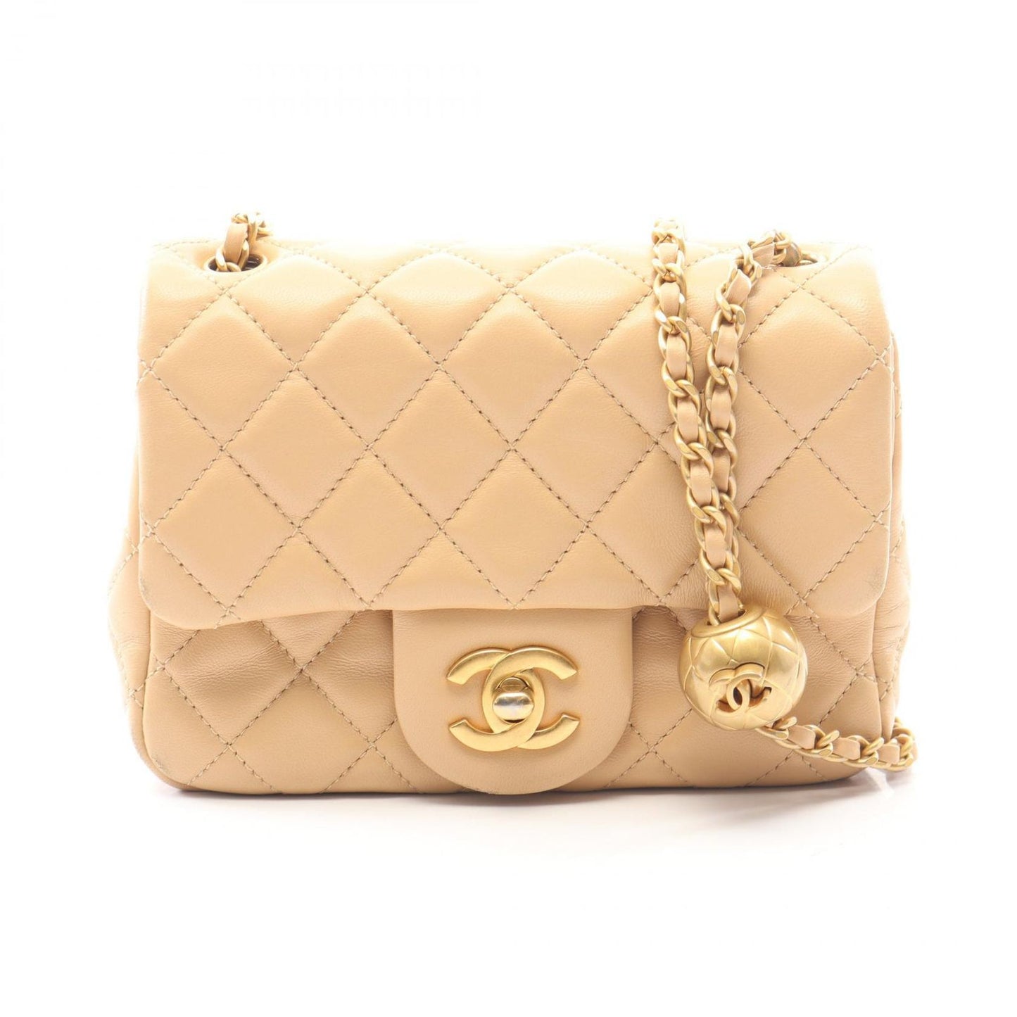 Chanel Shoulder Bag Quilted Beige Lambskin Mini Chain