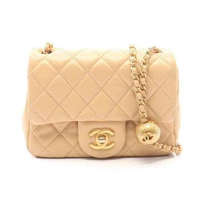 Chanel Shoulder Bag Quilted Beige Lambskin Mini Chain