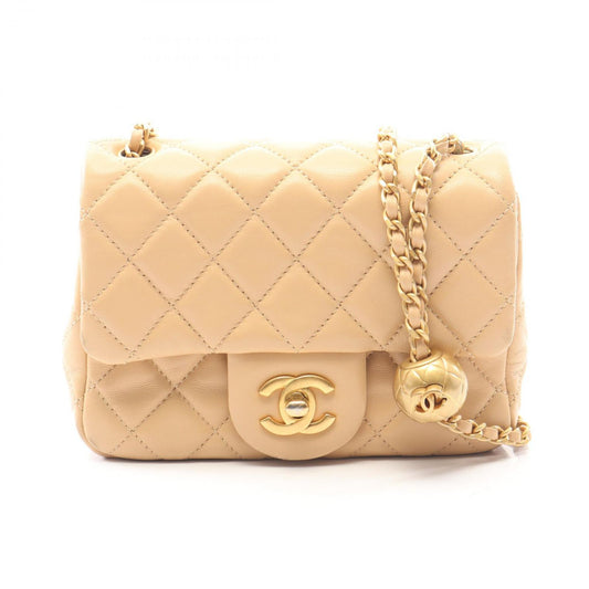 Chanel Shoulder Bag Quilted Beige Lambskin Mini Chain