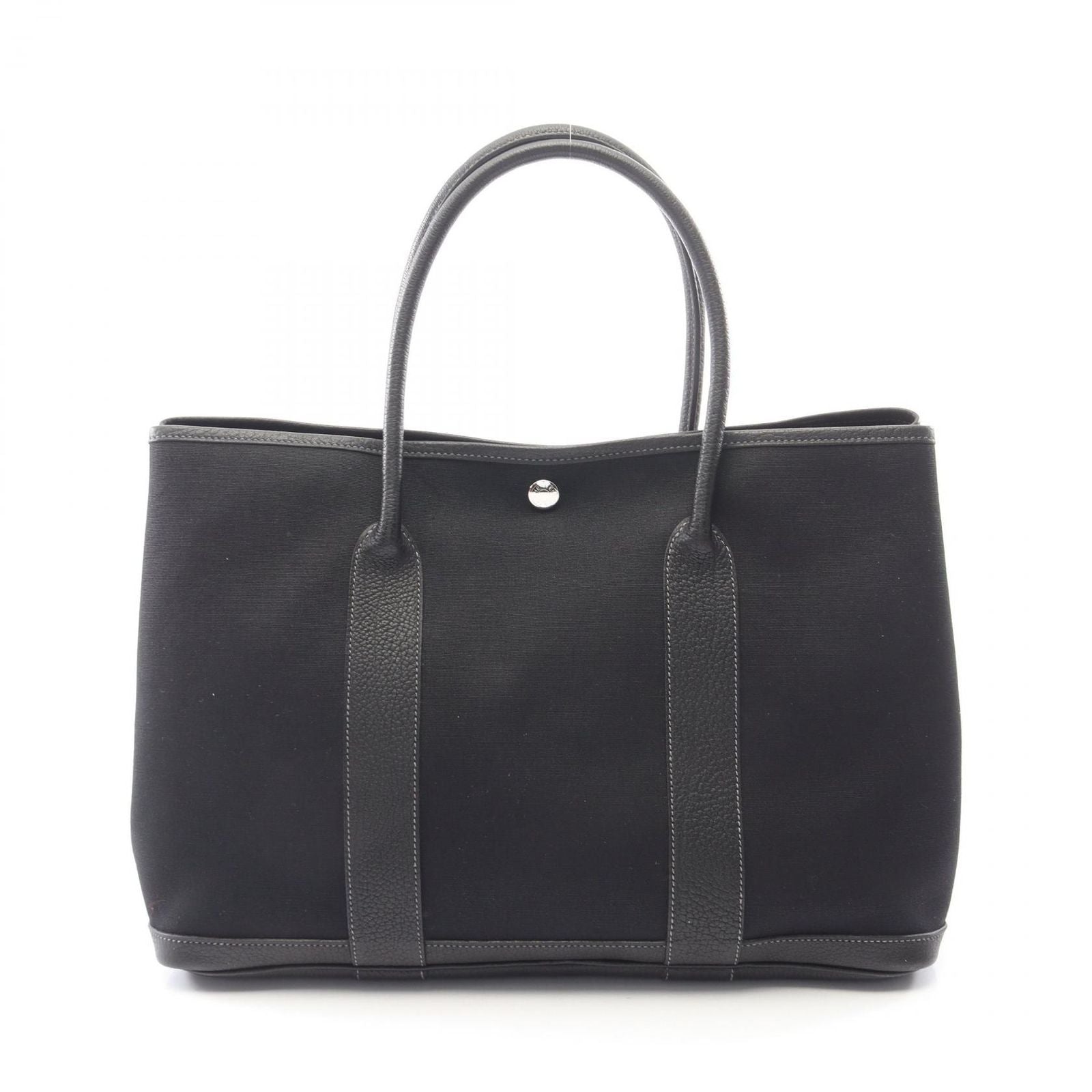 Hermes Tote Garden Party PM Black Canvas Leather