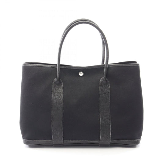 Hermes Tote Garden Party PM Black Canvas Leather