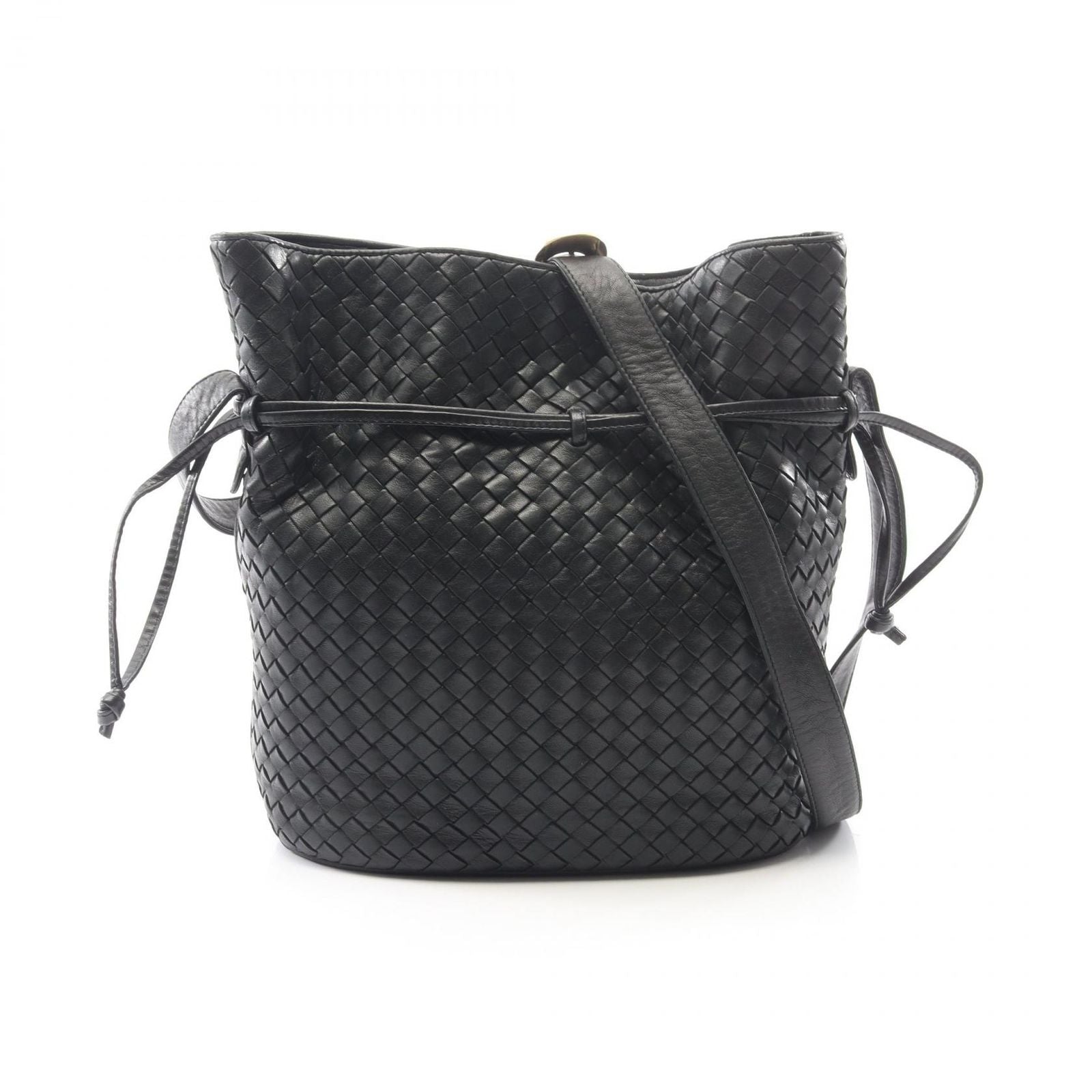 Bottega Veneta Shoulder Bag Intrecciato Drawstring Black Leather