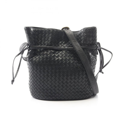 Bottega Veneta Shoulder Bag Intrecciato Drawstring Black Leather