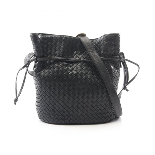 Bottega Veneta Shoulder Bag Intrecciato Drawstring Black Leather