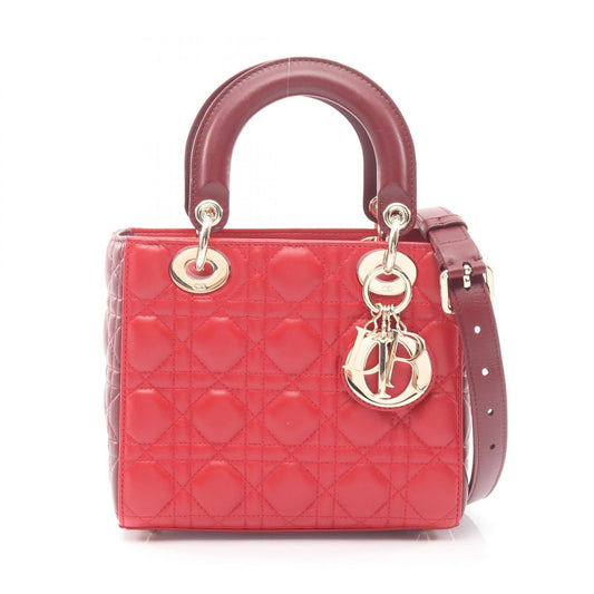 Dior Handbag Lady Dior Small Cannage 2-Way Bicolor Red Bordeaux Leather