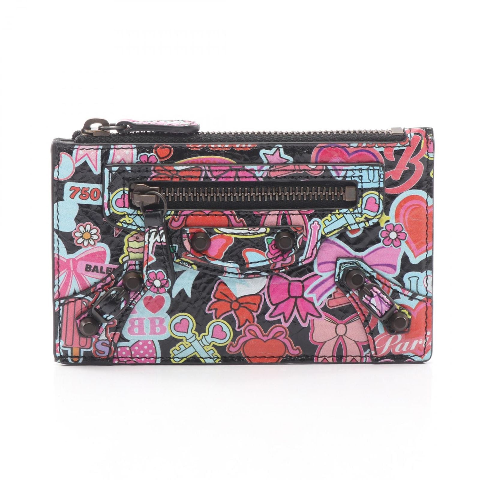 Balenciaga Coin Case le City Long Card Holder Black Multi Leather