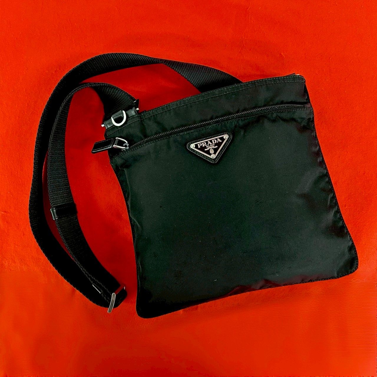 Prada Nylon Leather Shoulder Bag Crossbody Pochette Black