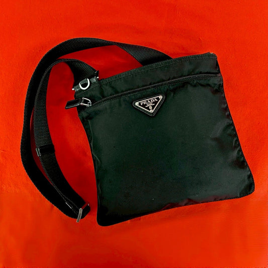 Prada Nylon Leather Shoulder Bag Crossbody Pochette Black