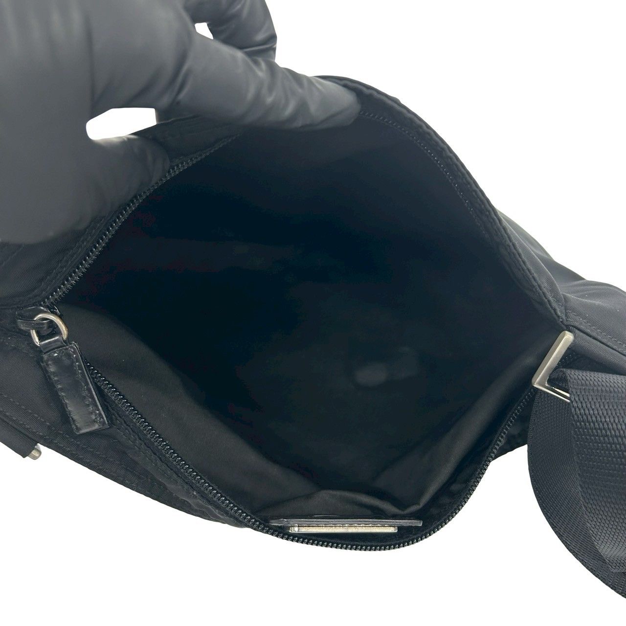 Prada Nylon Leather Shoulder Bag Crossbody Pochette Black — view 9