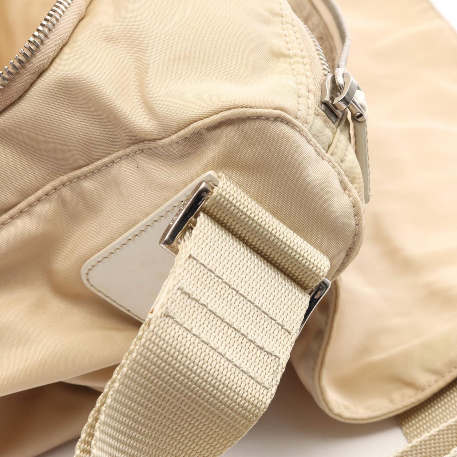 Prada Shoulder Bag Triangle Plate Beige White Nylon Leather — view 7