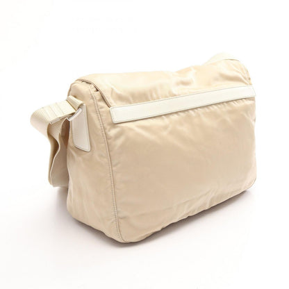 Prada Shoulder Bag Triangle Plate Beige White Nylon Leather — view 2