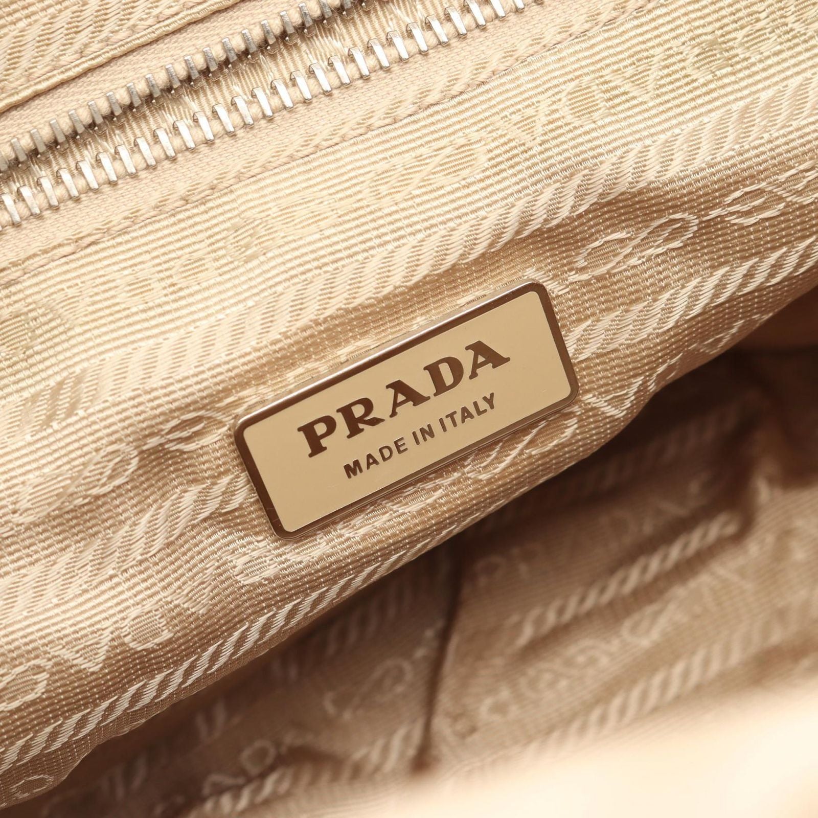 Prada Shoulder Bag Triangle Plate Beige White Nylon Leather — view 4