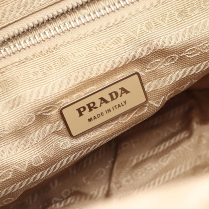 Prada Shoulder Bag Triangle Plate Beige White Nylon Leather — view 4