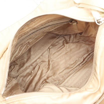 Prada Shoulder Bag Triangle Plate Beige White Nylon Leather — view 3