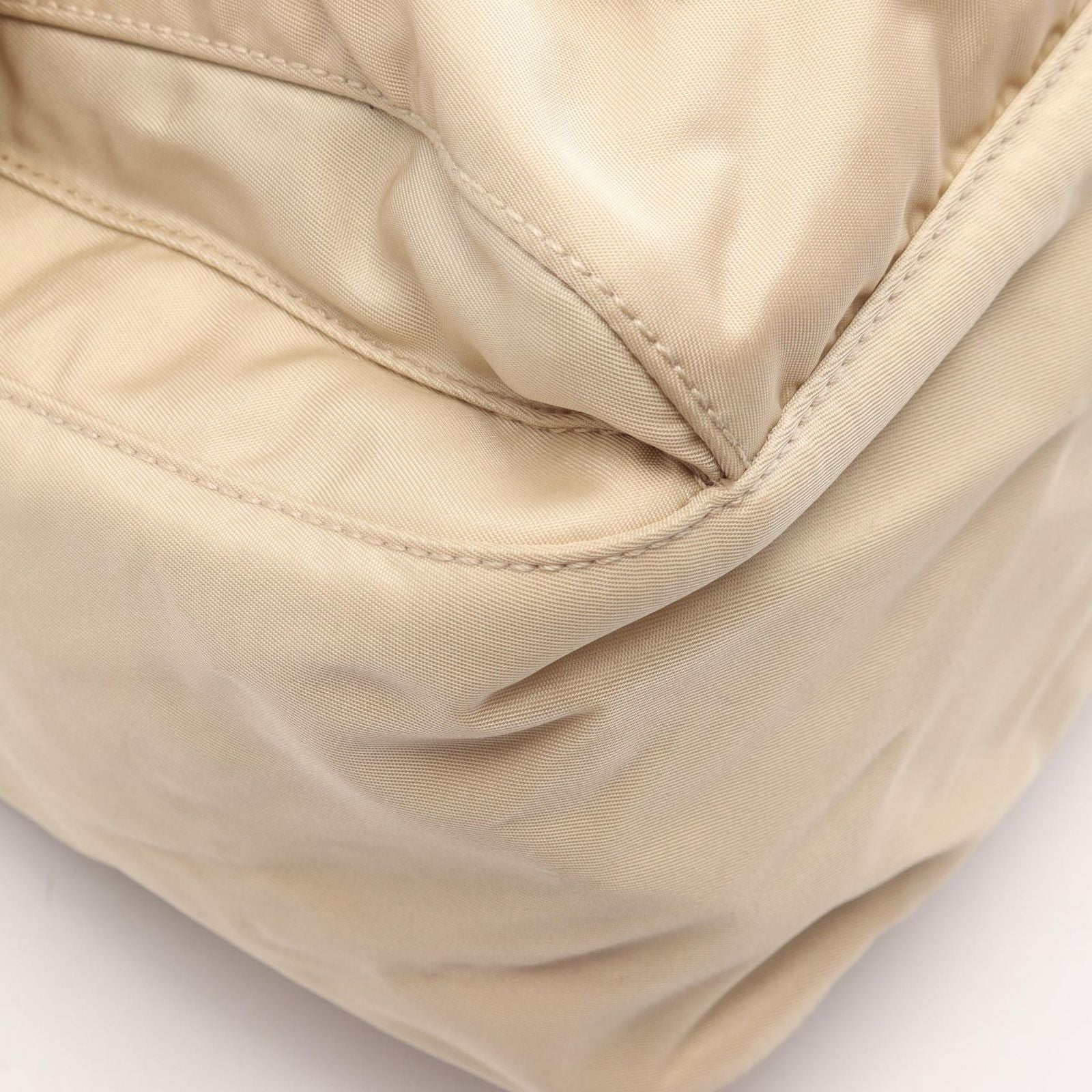 Prada Shoulder Bag Triangle Plate Beige White Nylon Leather — view 5
