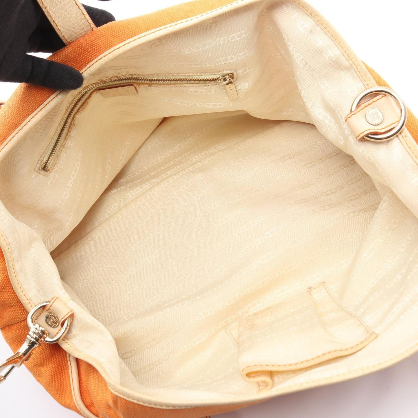 Celine Shoulder Bag Orange Canvas Leather — view 3