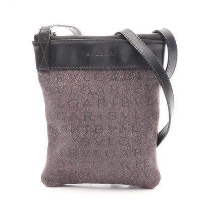 Bvlgari Shoulder Bag Logo Mania Mini Black Canvas Leather