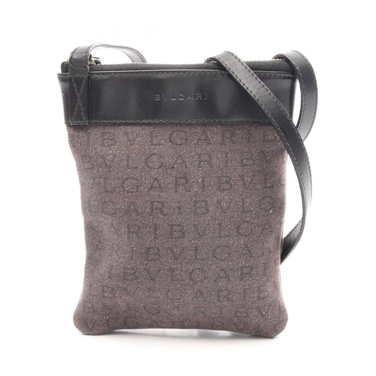 Bvlgari Shoulder Bag Logo Mania Mini Black Canvas Leather