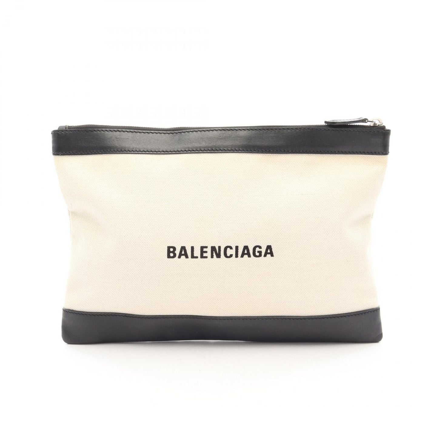 Balenciaga Clutch Navy Clip M Black Ivory Canvas Leather