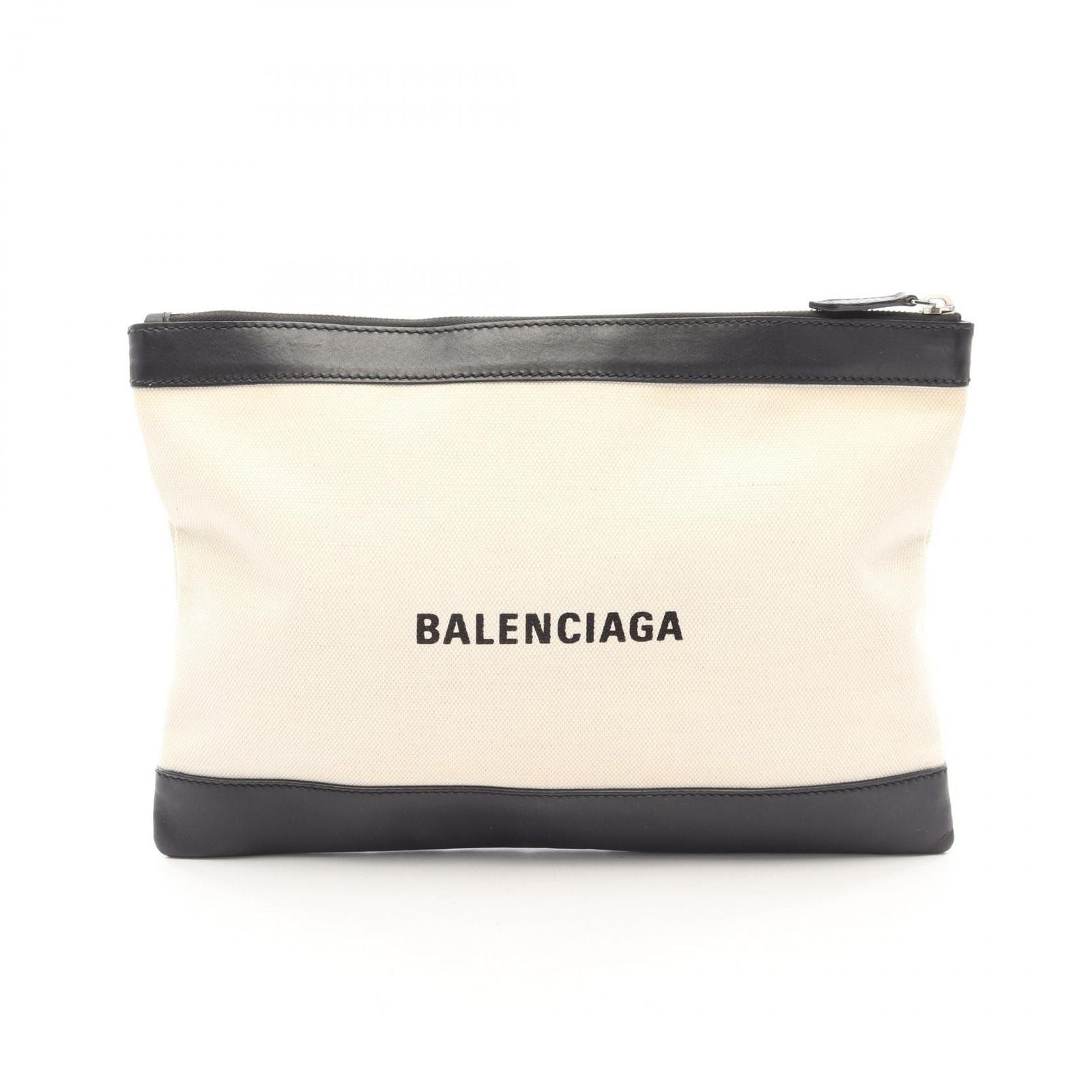 Balenciaga Clutch Navy Clip M Black Ivory Canvas Leather