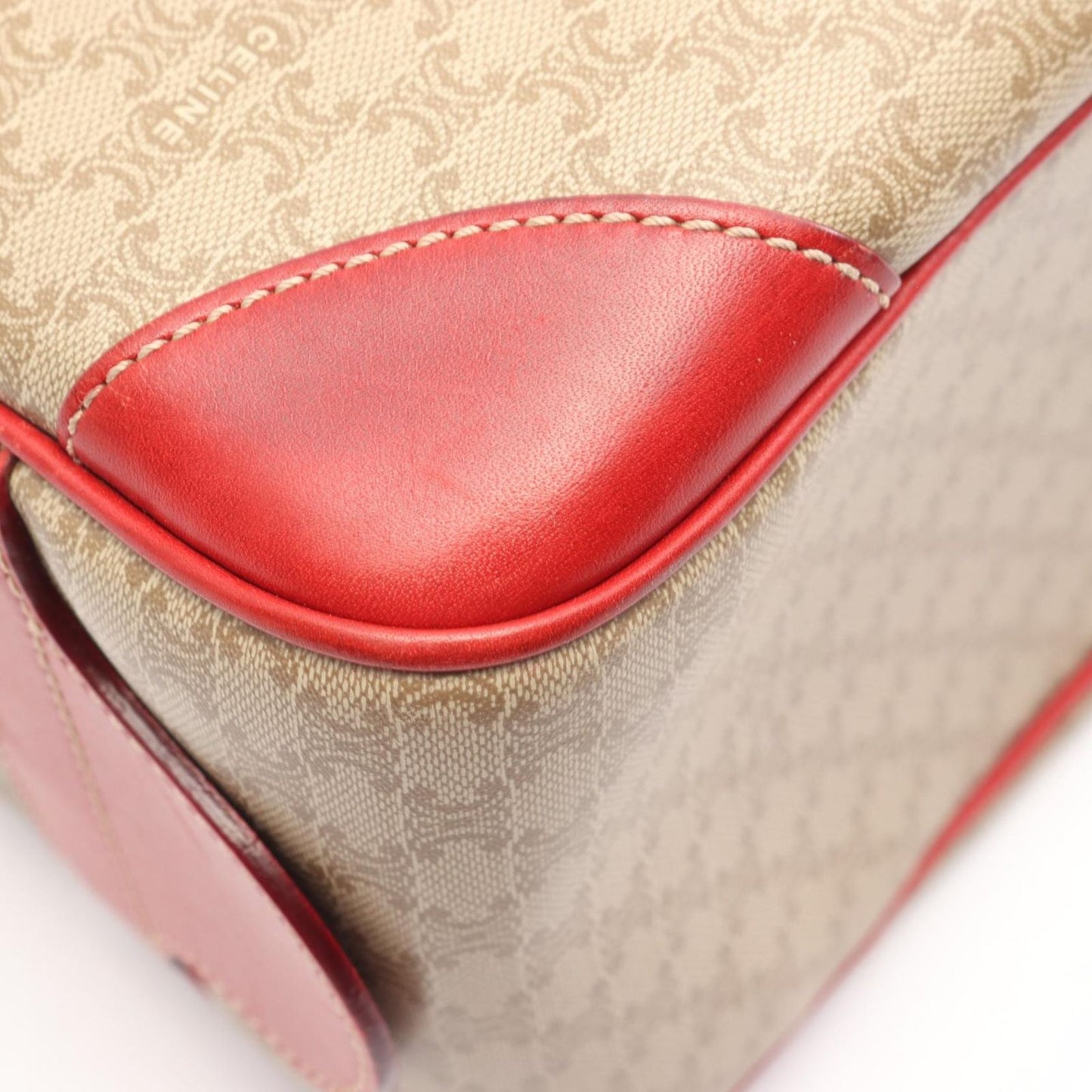 Celine Macadam Beige Red Canvas Leather Shoulder — view 6