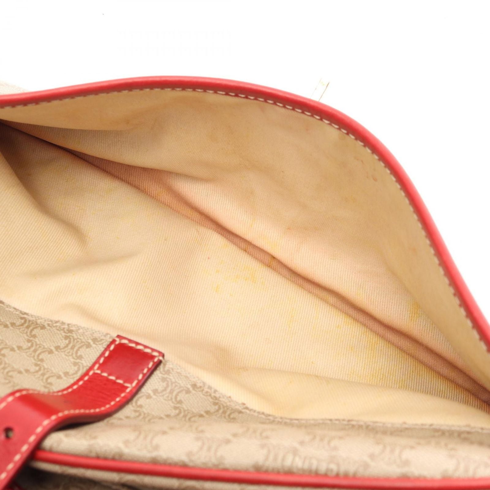 Celine Macadam Beige Red Canvas Leather Shoulder — view 9