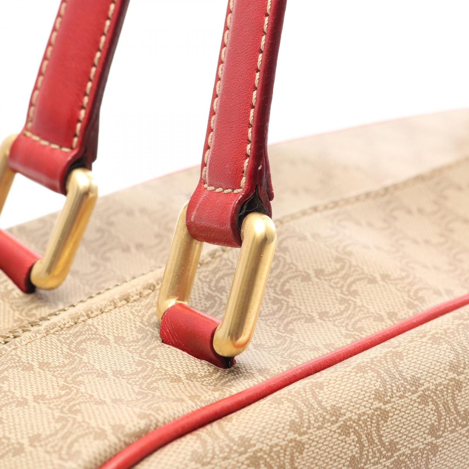 Celine Macadam Beige Red Canvas Leather Shoulder — view 8