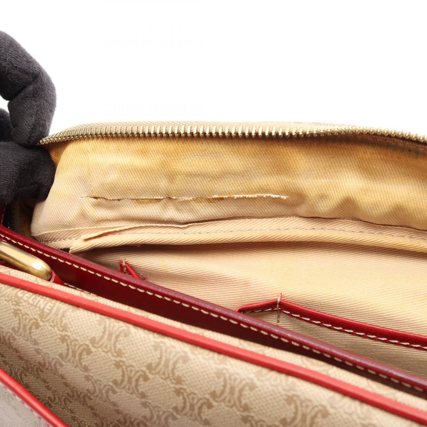 Celine Macadam Beige Red Canvas Leather Shoulder — view 5