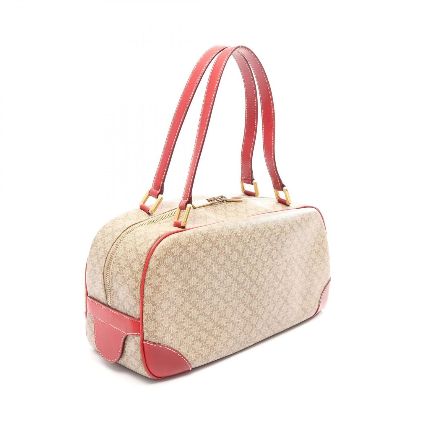 Celine Macadam Beige Red Canvas Leather Shoulder — view 2