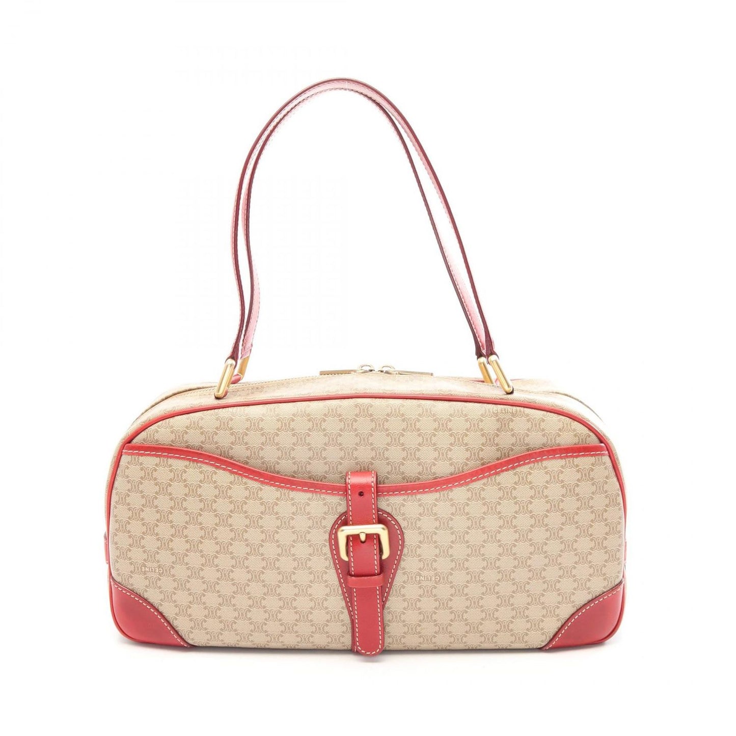 Celine Macadam Beige Red Canvas Leather Shoulder