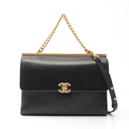 Chanel Shoulder Bag Quilted 2-Way Black Lambskin Chain
