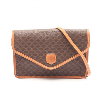 Celine Shoulder Bag Macadam Bag Dark Brown Canvas Leather