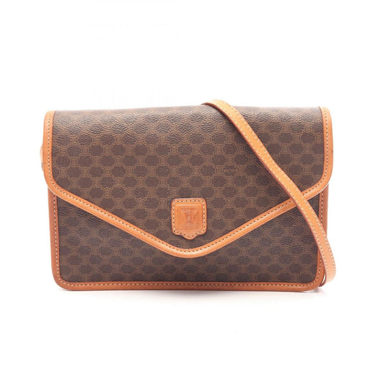Celine Shoulder Bag Macadam Bag Dark Brown Canvas Leather