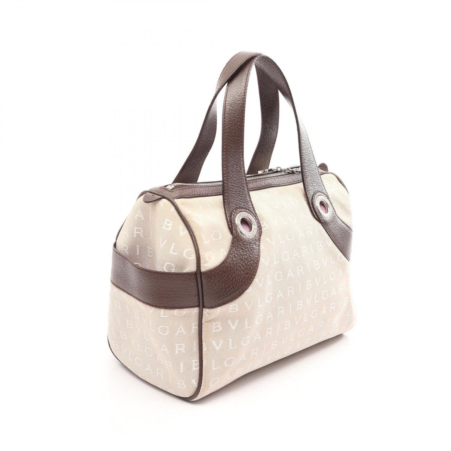 Bvlgari Handbag Logo Mania Beige Canvas Leather — view 2