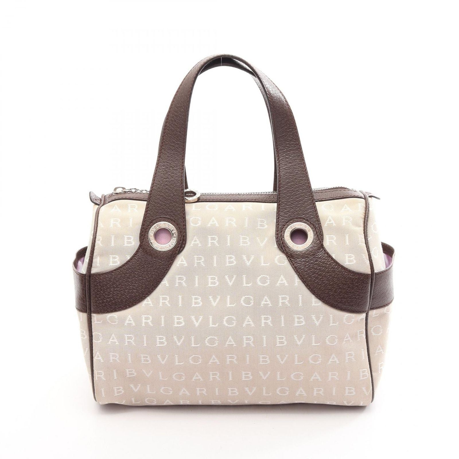 Bvlgari Handbag Logo Mania Beige Canvas Leather
