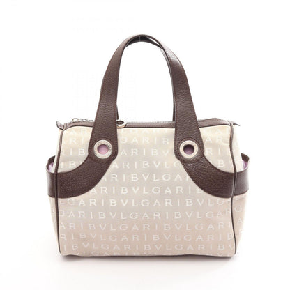 Bvlgari Handbag Logo Mania Beige Canvas Leather