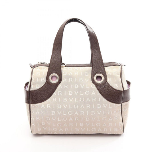 Bvlgari Handbag Logo Mania Beige Canvas Leather