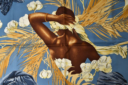 Hermes Carre 90 Scarf Queen's Turban Tropical Forest Silk 100% Blue Multi — view 2