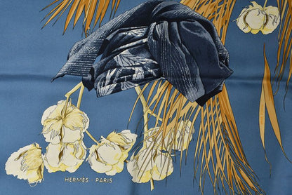 Hermes Carre 90 Scarf Queen's Turban Tropical Forest Silk 100% Blue Multi — view 5