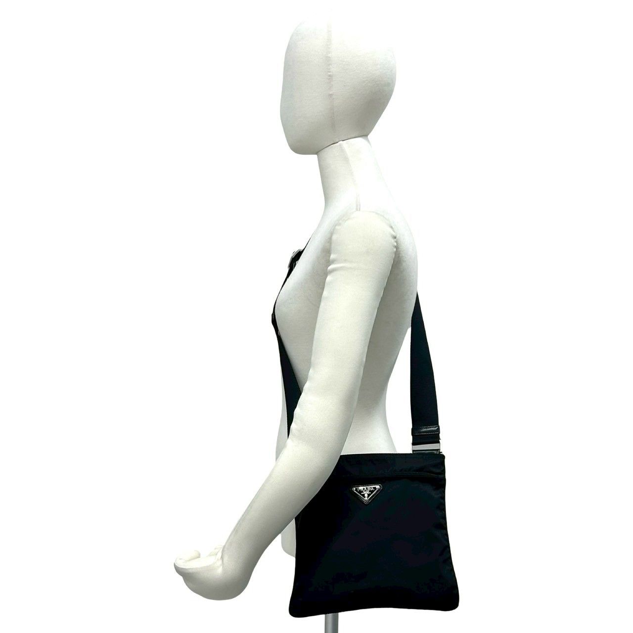 Prada Triangle Logo Tessuto Nylon Leather Shoulder Bag Crossbody Pochette Black — view 2