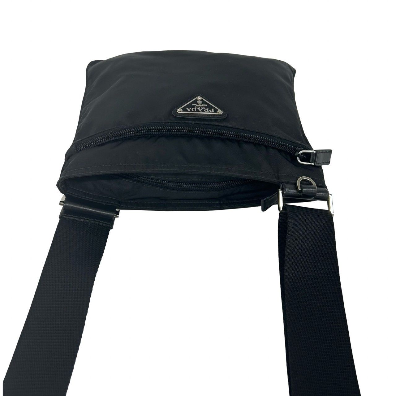 Prada Triangle Logo Tessuto Nylon Leather Shoulder Bag Crossbody Pochette Black — view 4