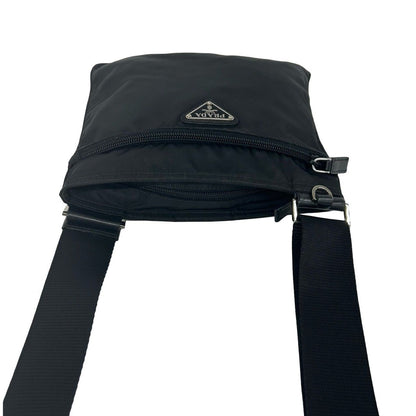 Prada Triangle Logo Tessuto Nylon Leather Shoulder Bag Crossbody Pochette Black — view 4