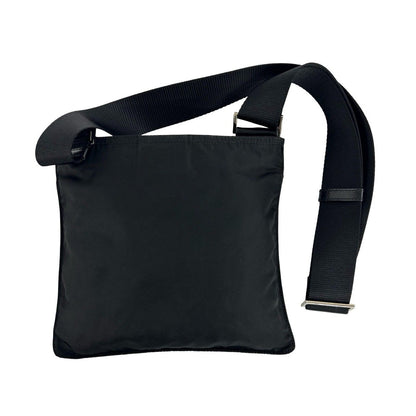 Prada Triangle Logo Tessuto Nylon Leather Shoulder Bag Crossbody Pochette Black — view 3