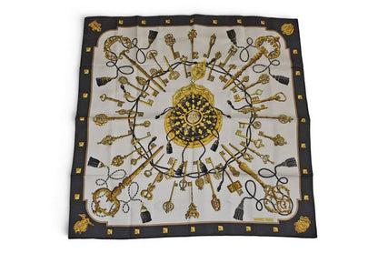 Hermes Carre 90 Scarf Key Pattern les Cles Vintage Black White