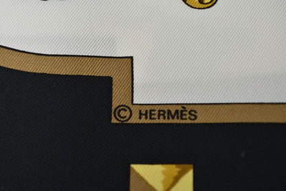 Hermes Carre 90 Scarf Key Pattern les Cles Vintage Black White — view 7
